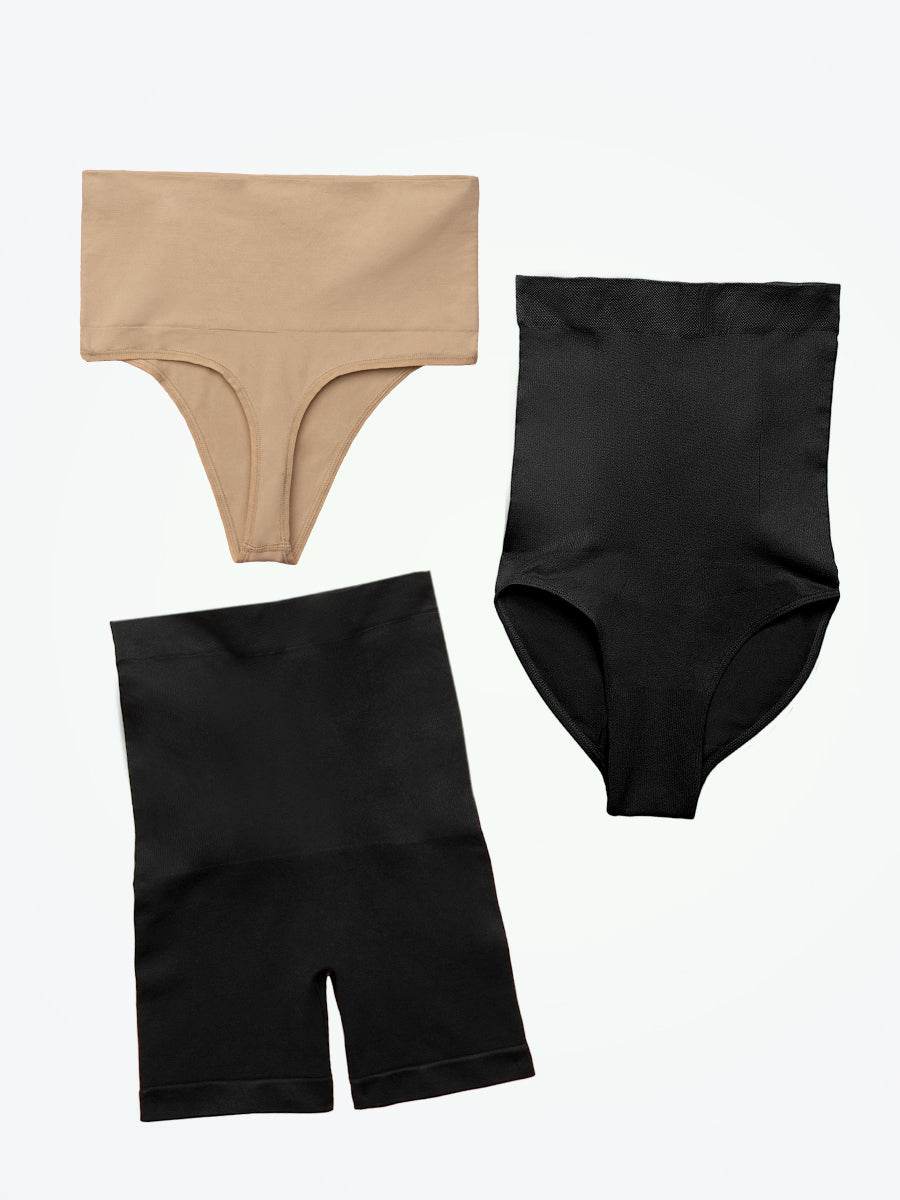 Bundle Shapermint Essentials - 1 High Waisted Shaper Thong + 1 High Waisted Shaper Boyshort + 1 High Waisted Shaping Panty